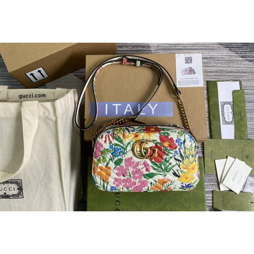 Gucci Marmont small shoulder bag in White leather with floral print