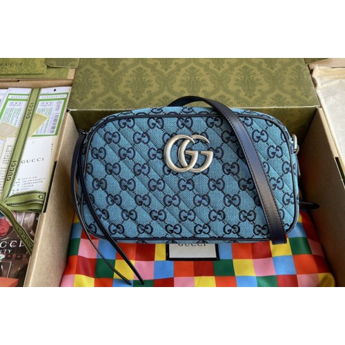 Gucci Marmont Multicolor small shoulder bag in Blue diagonal matelasse canvas