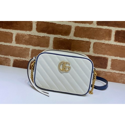 Gucci Marmont matelasse mini bag in White Leather With Dark blue leather trim