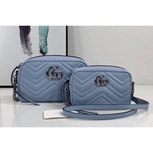 Gucci Marmont matelasse mini bag in Pastel Blue matelasse chevron leather with GG