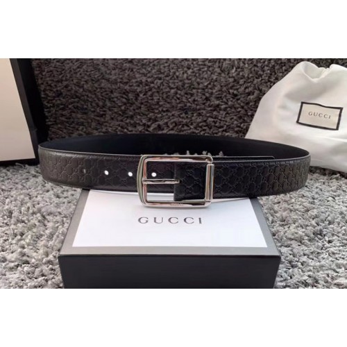 Gucci 40mm Gucci Signature belt with Silver Buckle in Black Signature leather