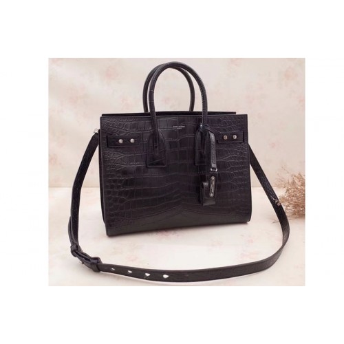 YSL Sac De Jour Souple Bag Black Crocodile Leather 