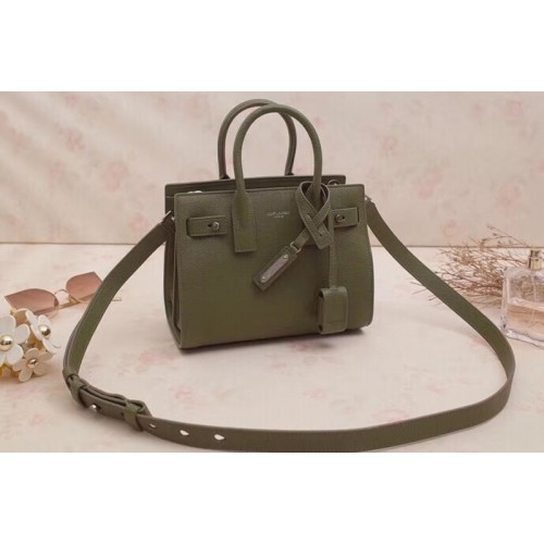YSL Nano Sac De Jour Souple Bag In Green Grained Leather
