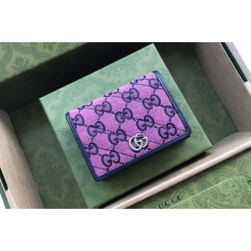 Gucci Marmont Multicolor case wallet in Pink and blue diagonal matelasse canvas