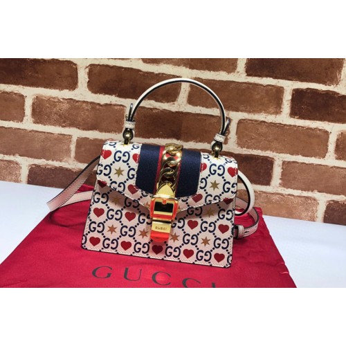 Gucci Sylvie Heart Star mini leather bag In White Leather