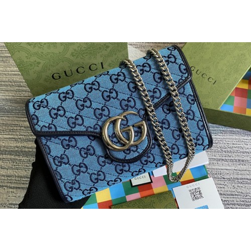 Gucci Marmont Multicolor mini bag in Light blue and blue diagonal matelasse canvas Gucci Marmont Multicolor mini bag in Light blue and blue diagonal matelasse canvas