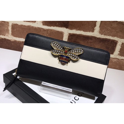 Gucci Queen Margaret leather zip around wallet In Black and White Leather