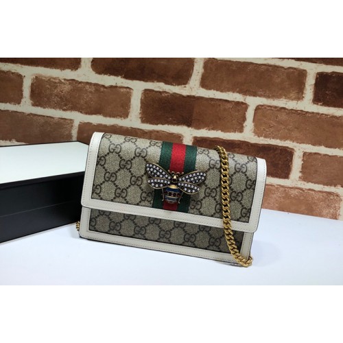 Gucci Queen Margaret Mini Bag in Beige ebony Supreme canvas With White Leather