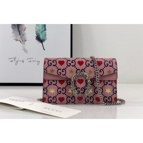 Gucci Valentines Day Exclusive Dionysus super mini bag in Blue Red Pink Leather