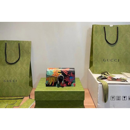 Gucci Black Ken Scott print Dionysus super mini bag in Black leather with floral print