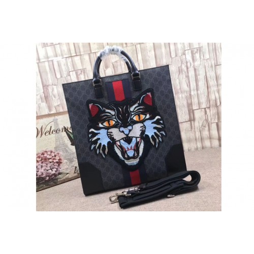 Gucci Angry Cat Supreme Tote with Embroidered Black Gucci Angry Cat Supreme Tote with Embroidered Black