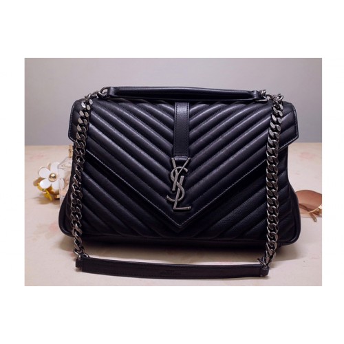 YSL COLLEGE LARGE IN Black MATELASSe LEATHER With Silver Hardware