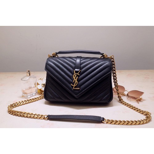 YSL COLLEGE Medium Bag IN Black MATELASSe LEATHER With Gold Hardware