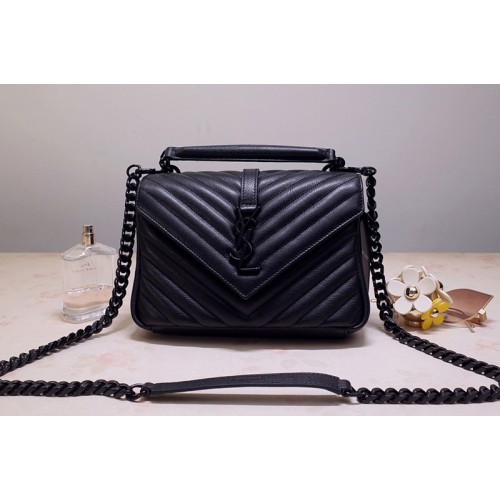 YSL COLLEGE Medium Bag IN Black MATELASSe LEATHER With Black Hardware