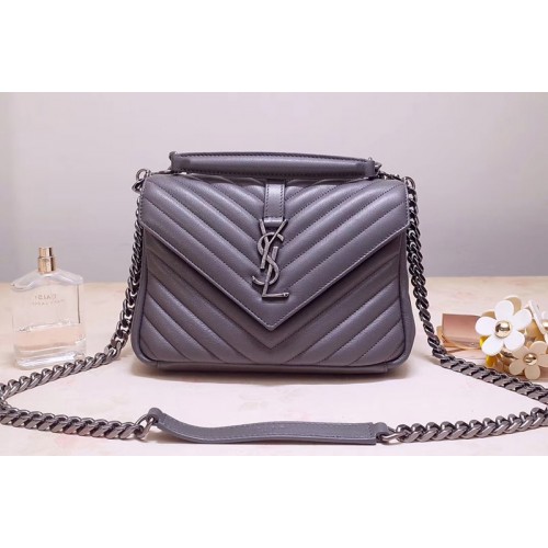 YSL College Medium Bags In Gray Matelasse Leather