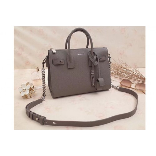 YSL Sac De Jour Souple Duffle Bag Grained Leather Grey