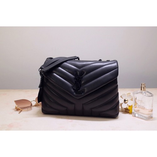 YSL LOULOU SMALL BAG IN Black Y-QUILTED LEATHER With Black Hardware