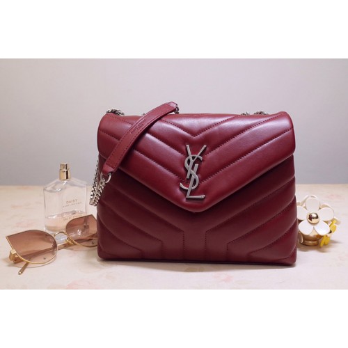 YSL LOULOU SMALL BAG IN Red Y-QUILTED LEATHER With Silver Hardware