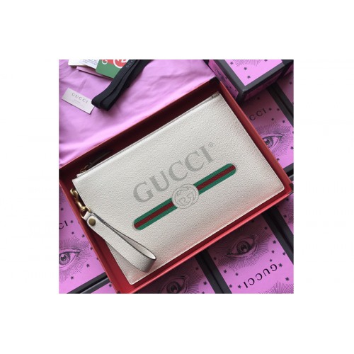Gucci Print leather pouch with Gucci vintage logo in White Leather Gucci Print leather pouch with Gucci vintage logo in White Leather