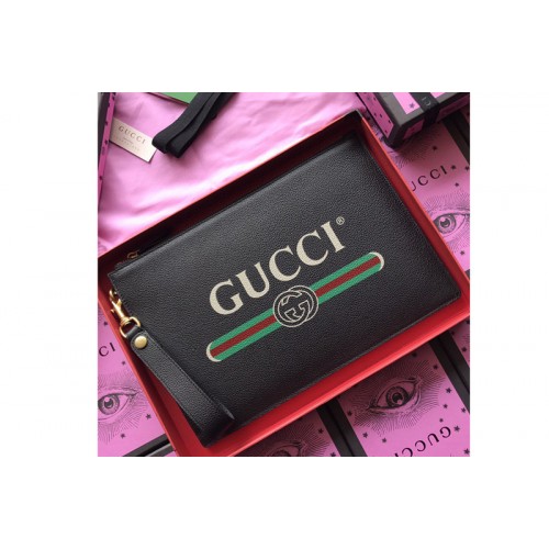Gucci Print leather pouch with Gucci vintage logo in Black Leather