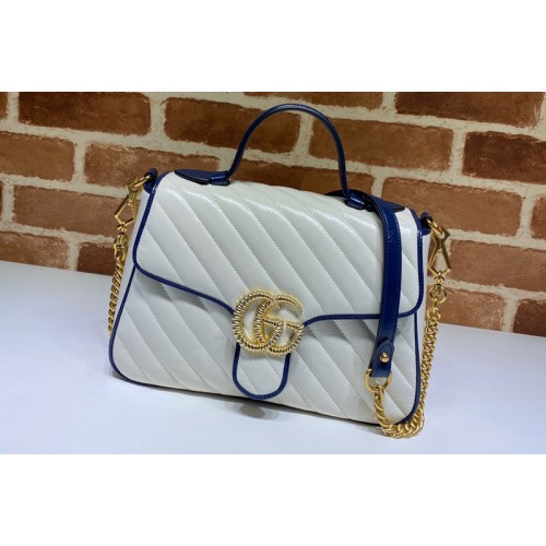 Gucci Marmont small top handle bag in White Leather With Dark blue leather trim