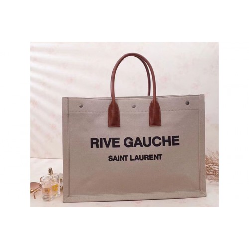 YSL Rive Gauche Tote Bag In Brown Linen 