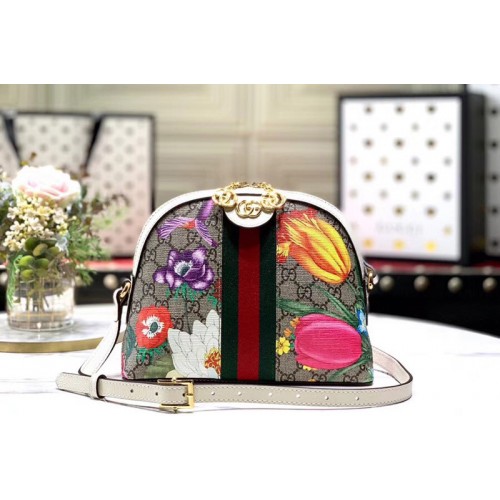 Gucci Ophidia Flora small shoulder bag Beige ebony Supreme canvas with Flora print