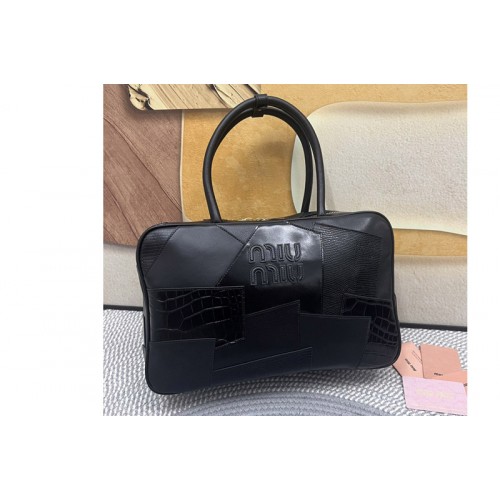 Miu Miu 5BB117 Leather patchwork Beau bag in Black Leather