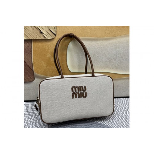Miu Miu 5BB117 Leather patchwork Beau bag in White Canvas