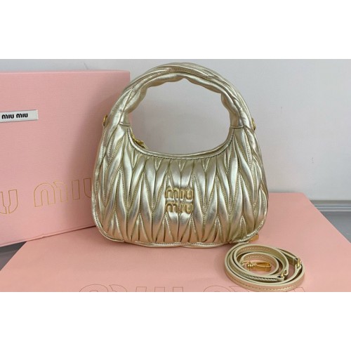 Miu Miu 5BC125 Wander matelasse nappa leather hobo bag in Gold Leather
