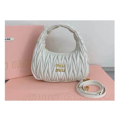 Miu Miu 5BC125 Wander matelasse nappa leather hobo bag in White Leather