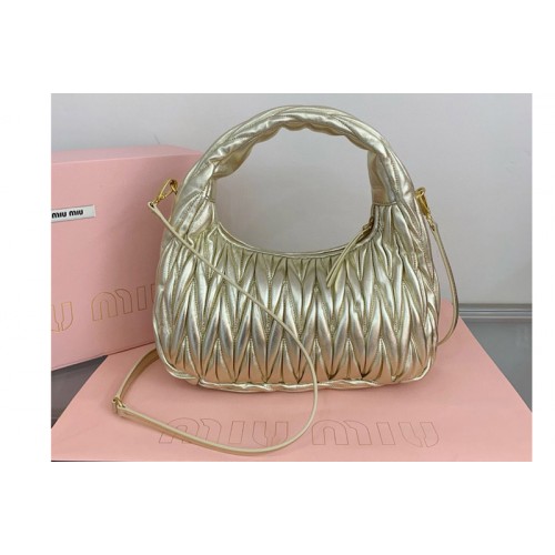 Miu Miu 5BC108 Wander matelasse nappa leather hobo bag in Gold Leather