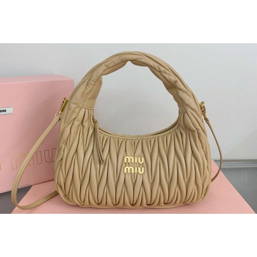 Miu Miu 5BC108 Wander matelasse nappa leather hobo bag in Apricot Leather