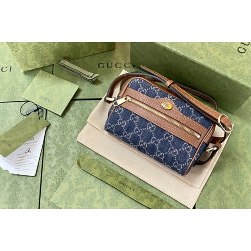 Gucci Ophidia mini bag in Dark blue and ivory eco washed organic jacquard denim