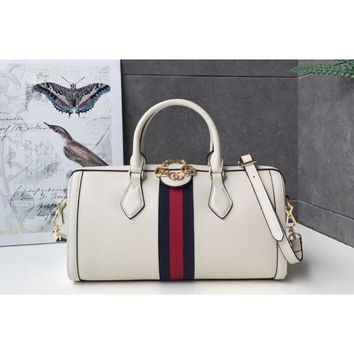 Gucci Ophidia medium top handle bag in White Leather With Web