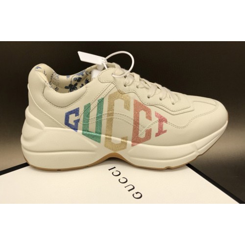 Women and Men Gucci Rhyton glitter Gucci sneaker in White Leather