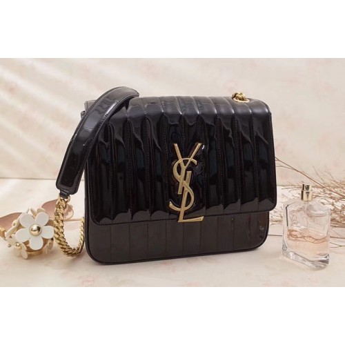 YSL Large Vicky Bag in Patent Leather Black