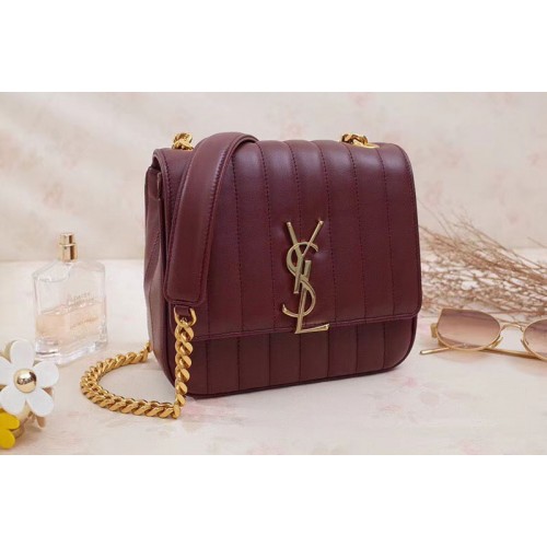 YSL Medium Vicky Chain Bag Original Leather Wine