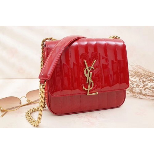 YSL Medium Vicky Chain Bag Patent Leather Red