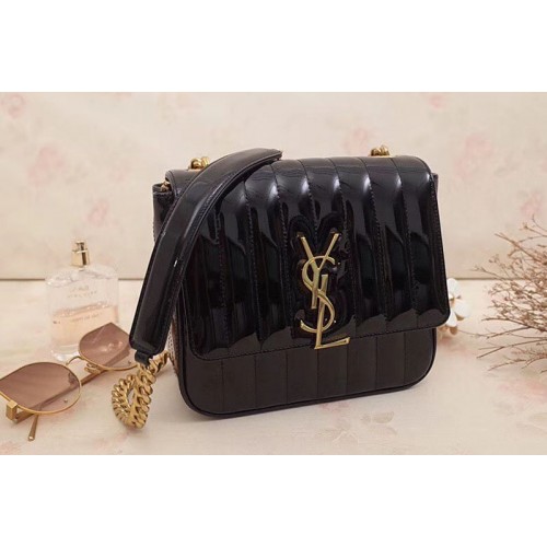 YSL Medium Vicky Chain Bag Patent Leather Black