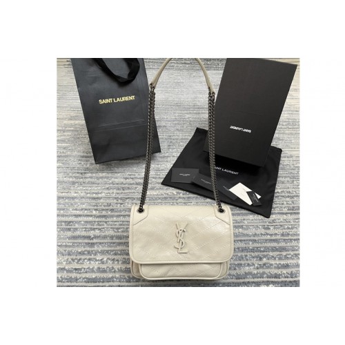 YSL niki baby Bag in White crinkled vintage leather