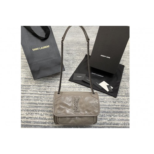 YSL niki baby Bag in Gray crinkled vintage leather