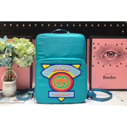 Gucci Medium backpack with Gucci 80s patch bright blue nylon