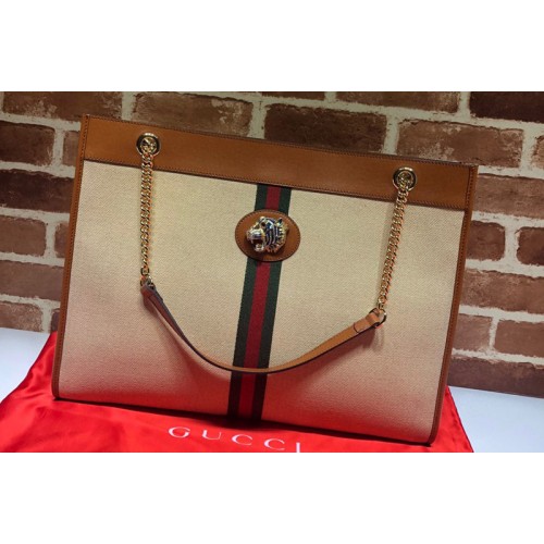 Gucci Rajah tote Bag in Beige Denim with Brown leather