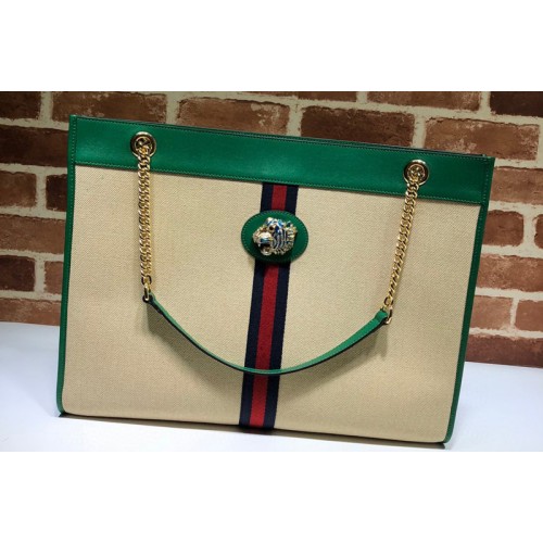 Gucci Rajah tote Bag in Beige Denim with green leather Gucci Rajah tote Bag in Beige Denim with green leather