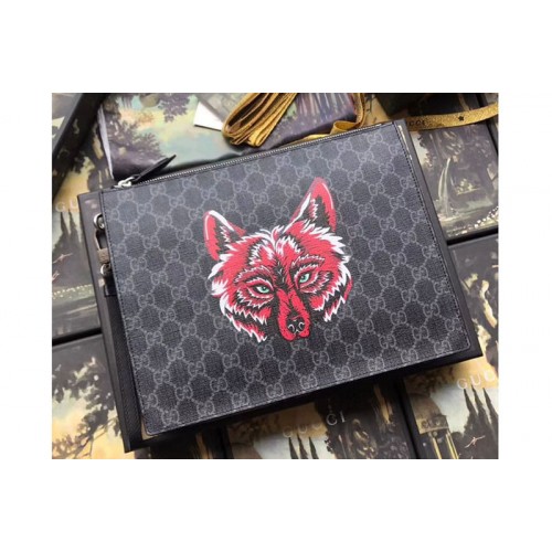 Gucci Supreme pouch with wolf