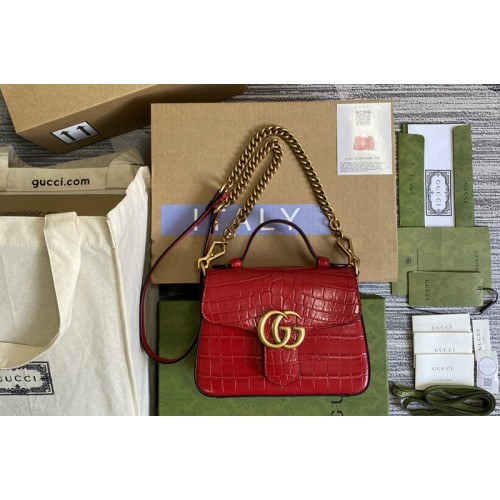 Gucci Marmont crocodile mini top handle bag in Red crocodile Leather