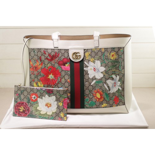 Gucci Ophidia Flora medium tote bag in Beige ebony Supreme canvas Gucci Ophidia Flora medium tote bag in Beige ebony Supreme canvas