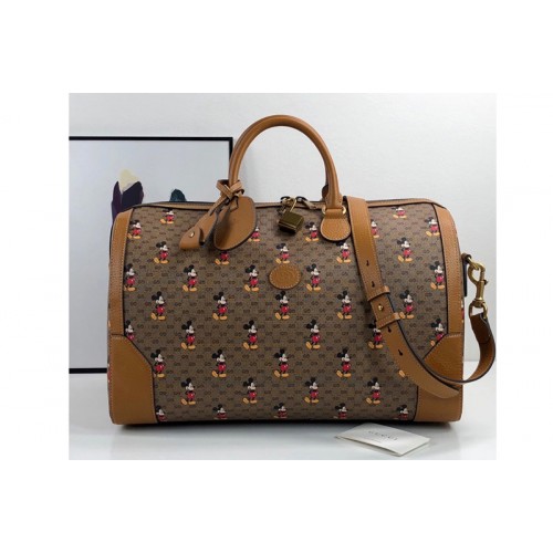 Gucci Disney x Gucci medium carry-on duffle Bag in Beige ebony mini Supreme canvas with Mickey Mouse