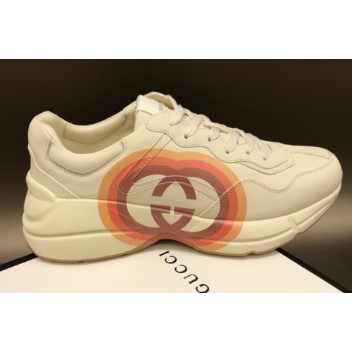 Women and Men Gucci Rhyton sneaker with Interlocking G in White Leather
